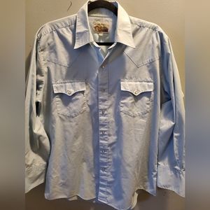 Vintage ATB Shirt 16.5 32/33 Western Cowboy Wear Pearl Snap Button Down Blue